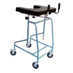 Four-wheel forearm walker for seniors and the disabled with a support plate and larger wheels.