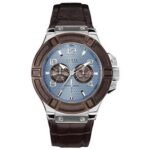Men's watch Guess Man Vertigo W0040G10, analogue (quartz). The stainless steel case. leather strap. The blue dial. The quartz mechanism.