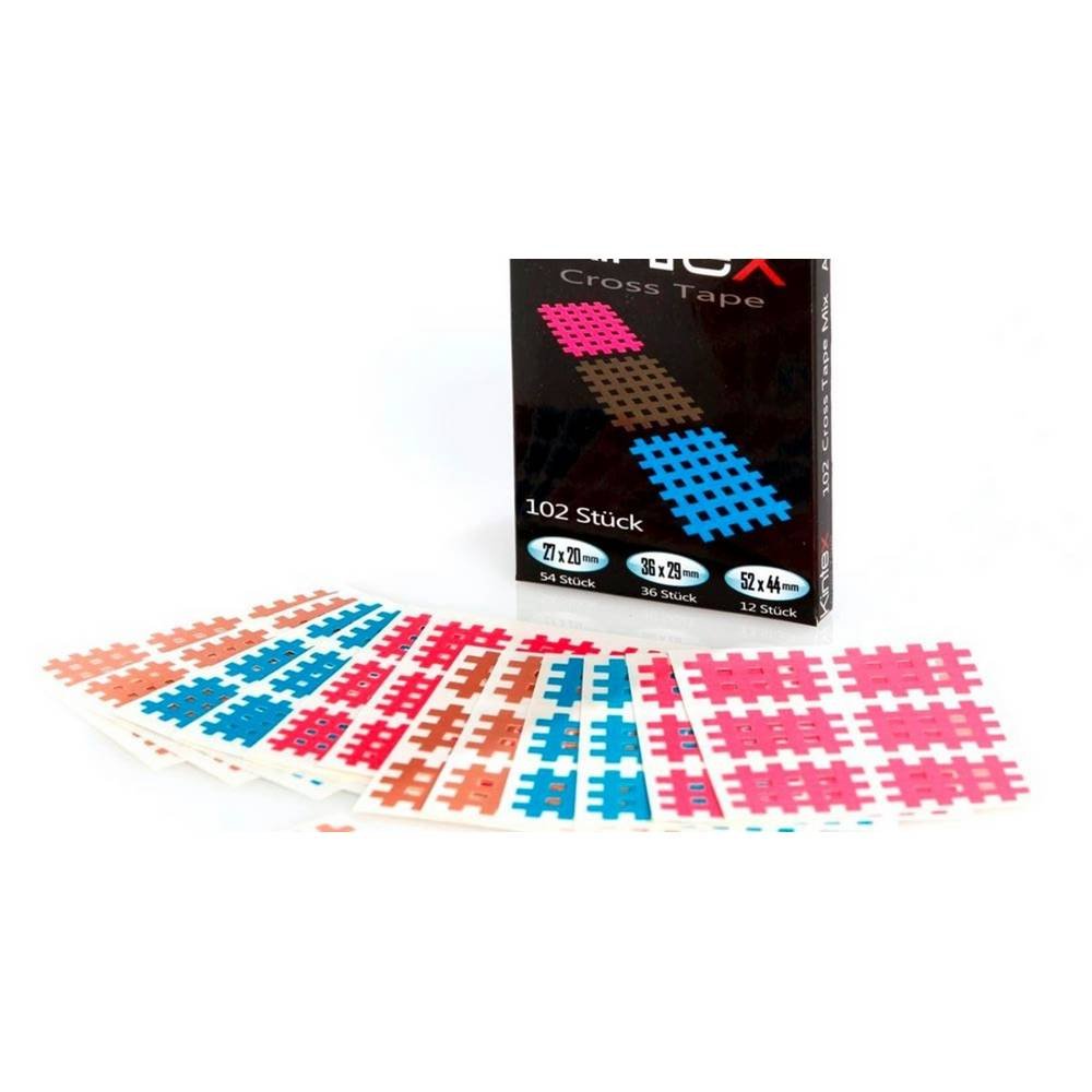 kintex cross tape mix of 102 pieces Cross Tape is an inelastic tape in the shape of a grid, which allows the stimulation of the so-called trigger, acupuncture and reflex points.