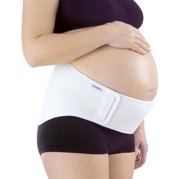 Support belt to reduce back pain during pregnancy. Integrated stabilizing reinforcements in the lumbar region and adjustable straps reduce the load on the front of the body due to the increasing weight of the abdomen, which leads to relief of the abdominal wall, pelvis and spine.