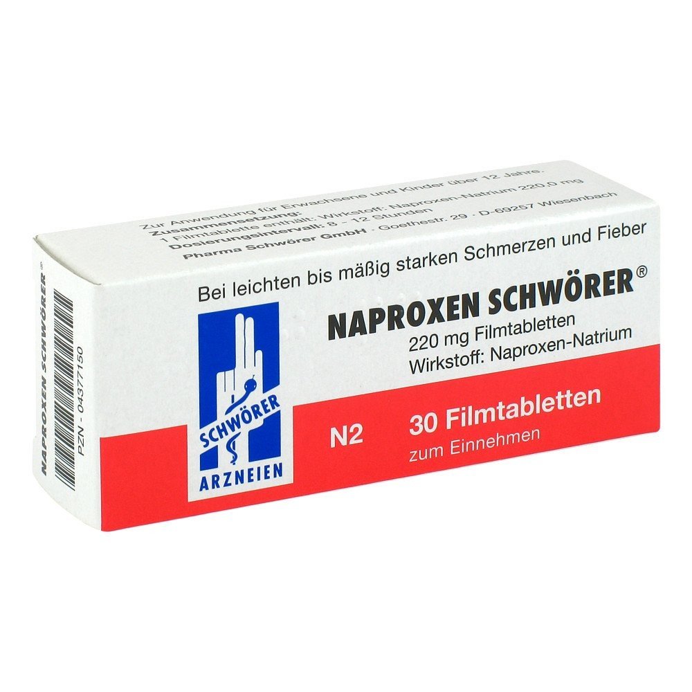 naproxen schworer 30 The preparation is an analgesic, anti-inflammatory and antipyretic drug from the group of so-called non-steroidal anti-inflammatory drugs / analgesics (anti-inflammatory and pain relievers).