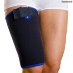 Neoprene thigh bandage with the possibility of adapting the bandage to the thigh circumference.