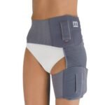 OrthoCox is a practical and economical alternative to a very expensive compression bandage of the femur and pelvis, which must often be applied after hip surgery. The bandage combines the necessary compression of the trochanter area with the ability to prevent otherwise very frequent external rotation of the thigh. The supportive effect provides patients with the necessary sense of security after hip surgery, thus supporting the patient's mobilization needed for healing.