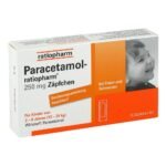Paracetamol ratiopharm 250mg (pack size: 10 pieces) is used for mild to moderate pain and fever.