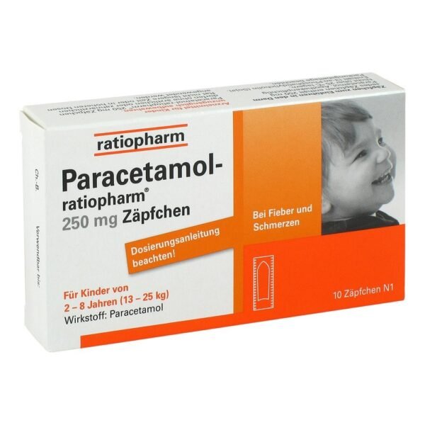 Paracetamol ratiopharm 250mg (pack size: 10 pieces) is used for mild to moderate pain and fever.