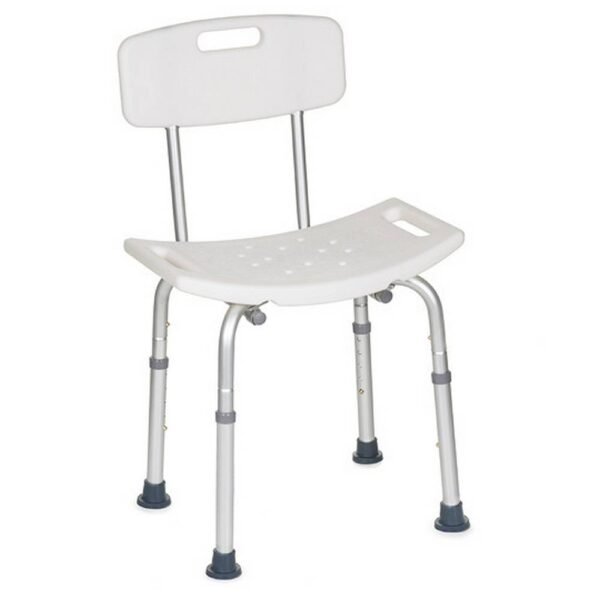 Shower seat with backrest and integrated handles.
