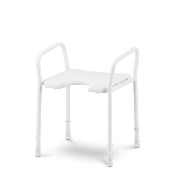 Shower seat (chair) with hygienic cutout.