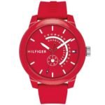 Tommy Hilfiger th1791480 Men's Watch - Red - stainless steel PVD black. Tommy Hilfiger's men's watch has a black stainless steel case with a PVD coating, and the strap is made of red silicone.
