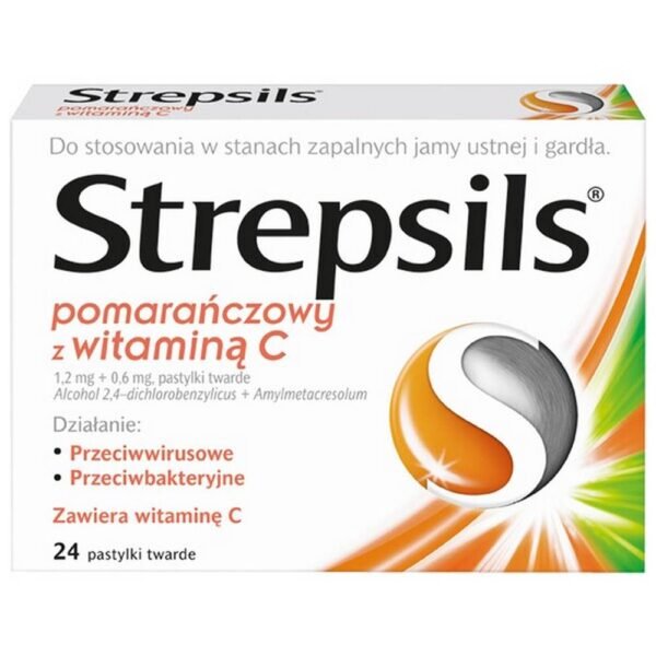 Strepsils orange with vitamin C is a medicinal product intended for the symptomatic treatment of inflammation of the mouth and throat. Strepsils orange with vitamin C has antibacterial and antiviral properties.