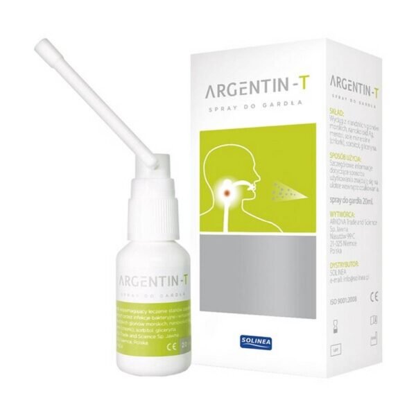 Ag nanocolloid, menthol, Irish sea algae extract, mineral salts (chlorides), sorbitol, glycerin.The Argentin-T throat spray is a medical device that helps in the treatment of pharyngitis caused by bacterial and viral infections