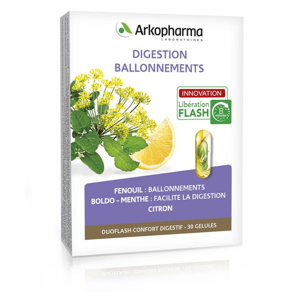 arkopharma duoflash digestive comfort 20 Arkopharma Duoflash Digestive Comfort 20 Capsules is a food supplement based on essential oils and plants, which promotes digestive comfort.