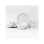 Porcelain breakfast set in pink decor.