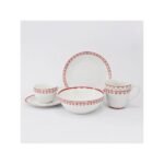 Porcelain breakfast set in red decor.