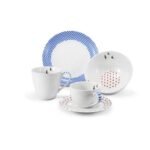 The breakfast set from the BeFree collection contains everything you need for a nicely set breakfast for one person - a bowl of oatmeal, a tea mug, a pastry plate and a coffee cup.