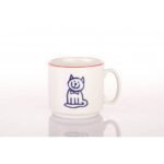 Porcelain mug with a one-sided cat motif and a red stripe along the edge.