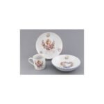 Porcelain set for children containing a mug, shallow and deep plate with motifs of little angels I.