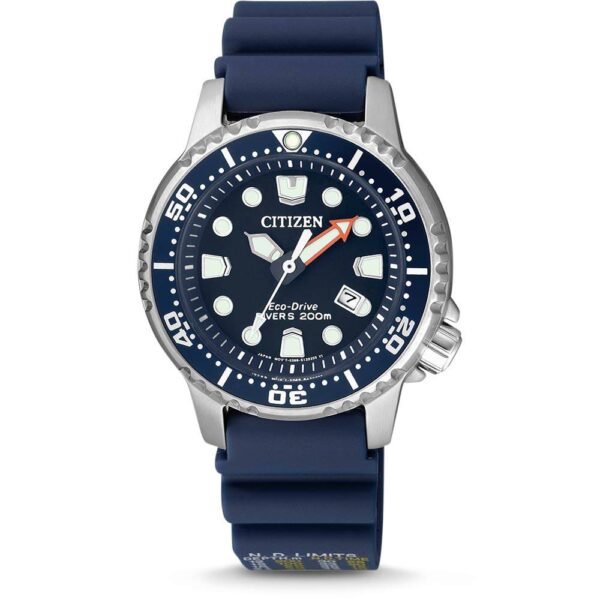 CITIZEN XS PROMASTER MARINE ANALOG PLASTIC EP6051 - 14L. Stainless steel case, back cover, screwed, rotating dark blue with a layer of precious metal, bezel of the minute scale, mineral glass.