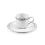 Porcelain cup and saucer with a fresh modern design in gray, suitable for genuine Italian espresso.