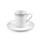 Porcelain cup and saucer with a fresh modern design in gray, suitable for genuine Italian espresso.