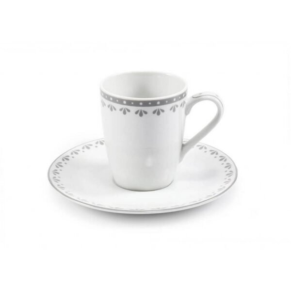 Porcelain cup and saucer with a fresh modern design in gray, suitable for genuine Italian espresso.