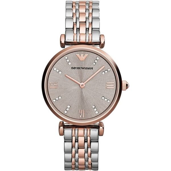 Emporio Armani ar1840 women's watch. The case is made of polished stainless steel, the lithium-ion battery is the color of rose gold, the lower part of the case is made of geshraubter.