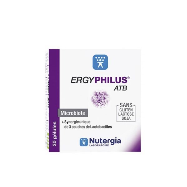 Ergyphilus ATB 30 Capsules from Nutergia combines probiotics to support the microbiota in the event of antibiotic treatment or allergic conditions.