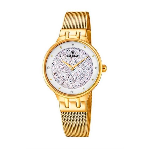 WOMEN'S ANALOG QUARTZ WATCH FESTINA F20386 / 1 WITH A STAINLESS STEEL BRACELET. The trendy Festina watch has a beautiful gold stainless steel bracelet with a folding clasp.