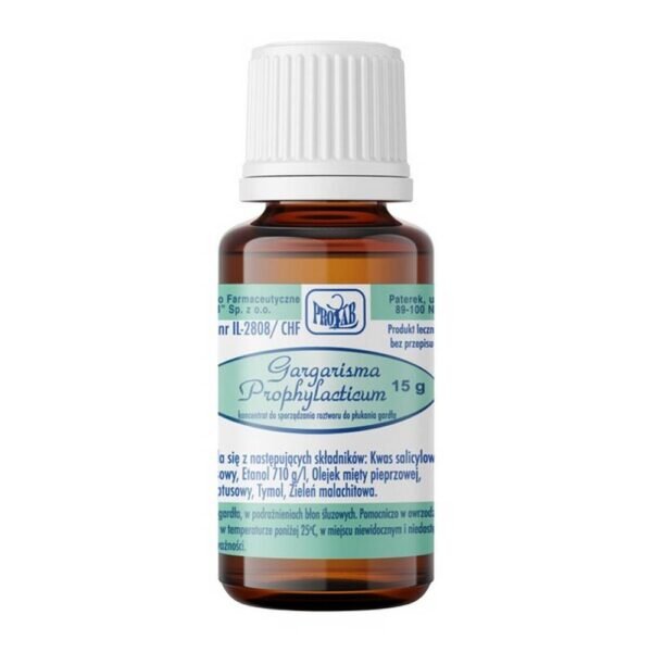 Gargarisma prophylacticum is a concentrated medicine for use on the mucosa of the mouth and throat.Gargarisma prophylacticum has an antibacterial effect on the oropharyngeal mucosa