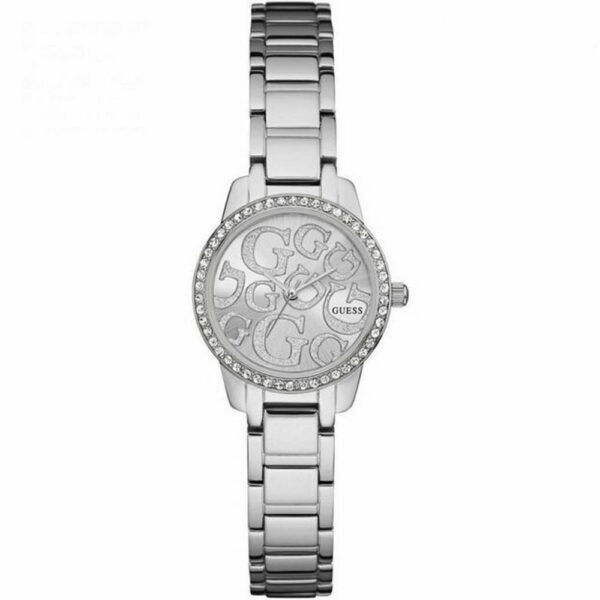GUESS W0891L1 ЖЕНСКИЕ ЧАСЫ. Полированный - корпус, безель с прозрачными кристаллами из нержавеющей стали, рифленая заводная головка, изогнутое минеральное стекло.