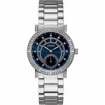 GUESS W1006L1 WOMEN'S WATCH. This GUESS constellation is equipped with a quartz mechanism. This is a silver metal bracelet and a blue dial.