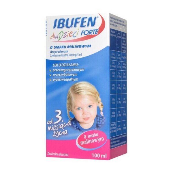 Ibufen for children FORTE is a medicinal product from the group of non-steroidal anti-inflammatory drugs for use in children with fever of various origins, pain including ear pain associated with inflammation of the middle ear Raspberry flavor Ibufen for children FORTE contains ibuprofen, which belongs to the group of NSAIDs