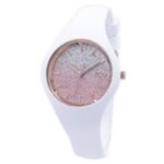 Ice-Watch 1642. Fashion bracelet watches from the Ice Glitter collection, white silicone body, bottom of the stainless steel case, fluted winding head of rose gold.