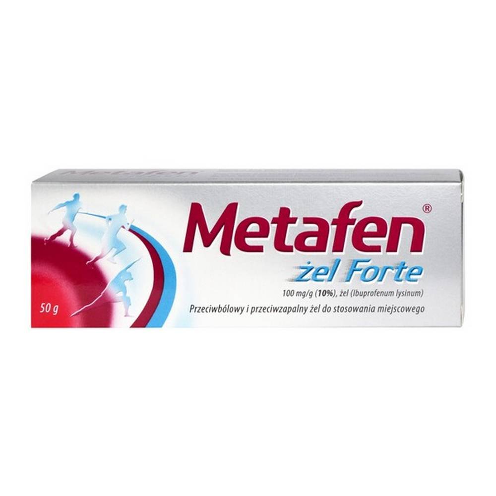metafen forte gel 100 mg g 50 g Метафен гель Форте - болеутоляющее и противовоспалительное средство. Гель содержит ибупрофен и предназначен для местного нанесения на кожу, среди прочего, в: боли в спине, невралгии и боли в опорно-двигательного аппарата заболеваний.