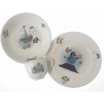 Children's porcelain set with a motif of a mole, butterflies and a boat.