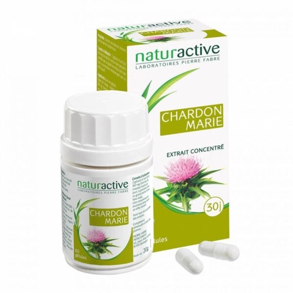 This food supplement in the form of capsules contains concentrated extract of ripe milk thistle fruit.