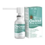 Orofar Total Action is a medicinal product for use in inflammation and infections of the throat and mouth accompanied by pain, ulceration. Orofar Total Action has antibacterial, antifungal, weak antiviral and antiseptic properties.