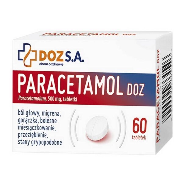 Paracetamol DOZ is a drug in the form of divided tablets with analgesic and antipyretic properties. The medicinal product is used for pain of various origins, such as: headache, throat, toothache, migraine, bone, joint and muscle pains, or dysmenorrhea. Paracetamol DOZ is also indicated as a means of alleviating symptoms of colds and flu-related conditions. The medicinal product can be used in adults and children over 6 years of age.