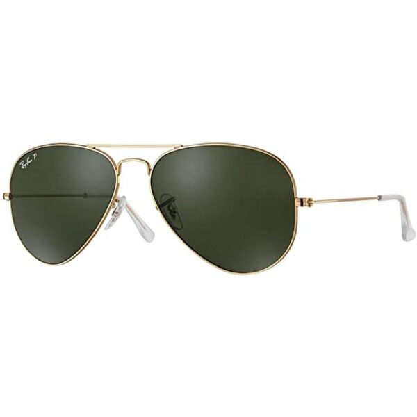 RAY-BAN RB 3025 001/58 солнцезащитные очки. Классическая модель солнцезащитных очков Ray-Ban с серо-зеленой линзой из поляризованного стекла и золотой оправой.