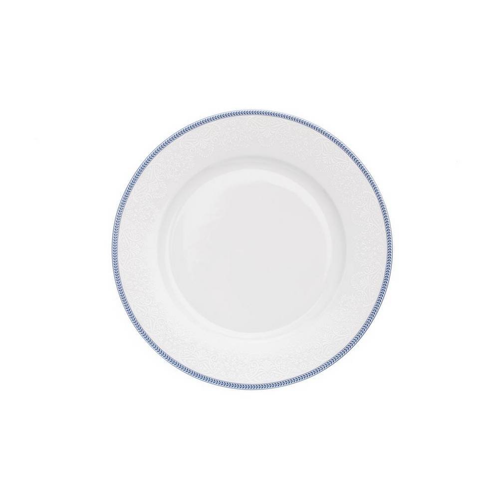 shallow bowl czech porcelain 30 cm white lace blue edge thun A porcelain bowl for serving with a decent decor of white lace with a detail of blue edging will perfectly decorate every table on a normal and festive day.