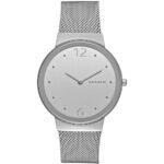 Skagen Women FREJA skw2380 stainless steel quartz watch with mineral crystal.  The polished case is connected to a stainless steel mesh.