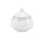 Porcelain sugar bowl with a volume of 300 ml in the contemporary style of the Hyggeline collection in gray.