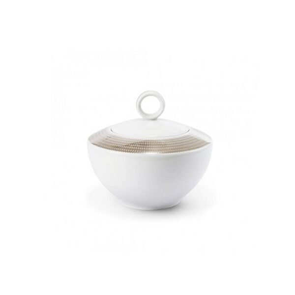Porcelain sugar bowl with a volume of 400 ml with platinum decor motivated by angel wings.