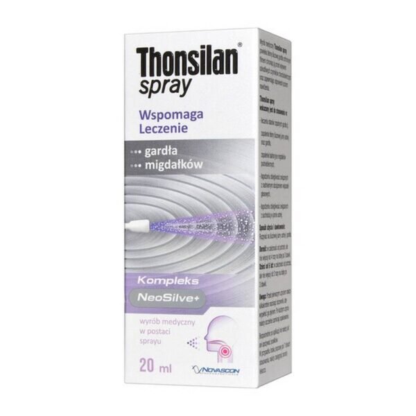 It is a medical device that supports the treatment of the throat and tonsils. Thonsilan contains the NeoSilve + complex (a combination of Icelandic lichen and colloidal silver), which coats the throat mucosa with a protective film, protecting it against harmful pathogens and ensuring an adequate level of hydration.