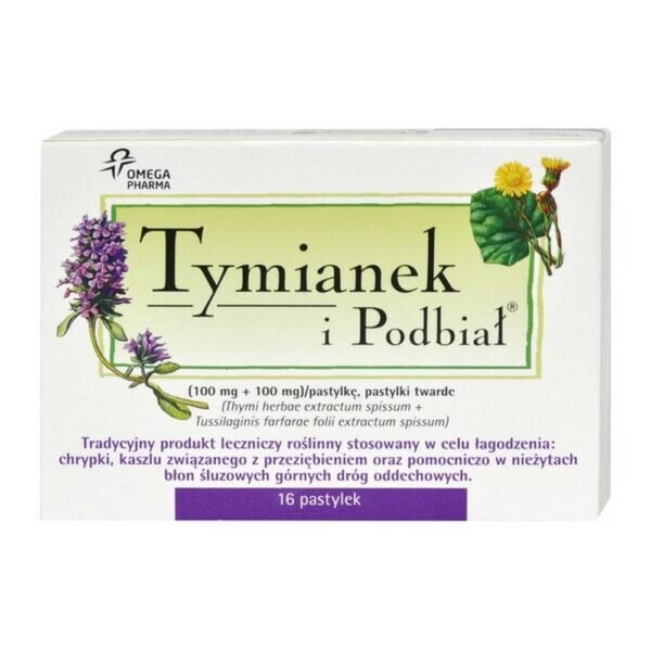 Thyme and Podbiał - a dietary supplement containing thick thyme extract and coltsfoot thick extract. The product is intended for adults