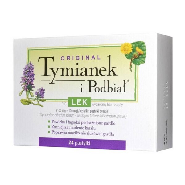 Thyme and Podbiał - a dietary supplement containing thick thyme extract and coltsfoot thick extract. The product is intended for adults