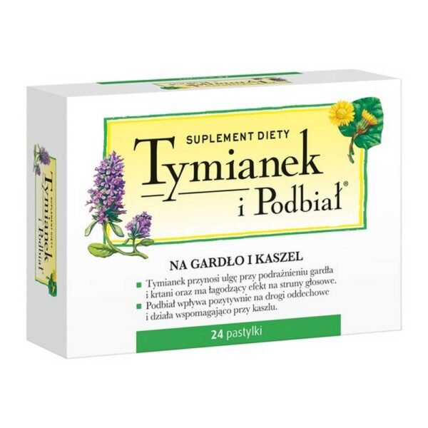 Thyme and Podbiał - a dietary supplement containing thick thyme extract and coltsfoot thick extract. The product is intended for adults
