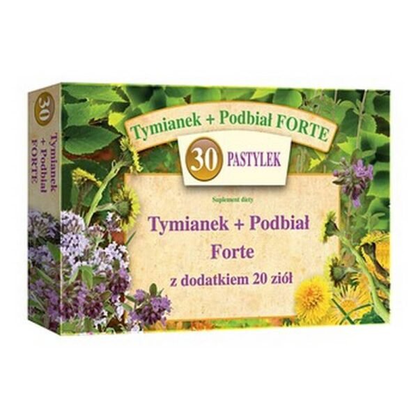 Thyme and Podbiał - a dietary supplement containing thick thyme extract and coltsfoot thick extract. The product is intended for adults