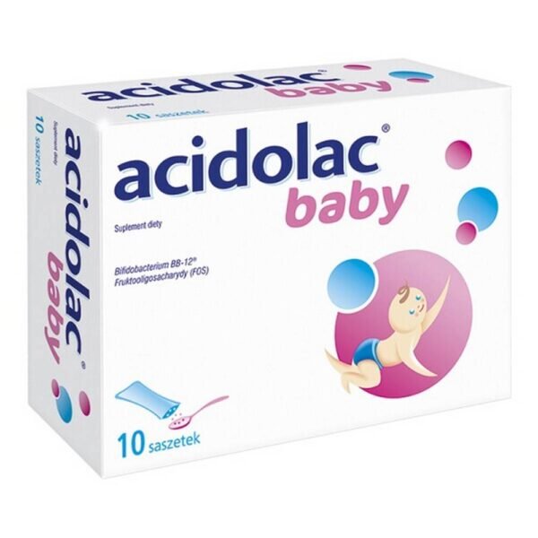 Dietary food for special medical purposes. Acidolac Baby is a preparation combining a strain of probiotic bacteria Bifidobacterium BB-12 and fructooligosaccharides (FOS).