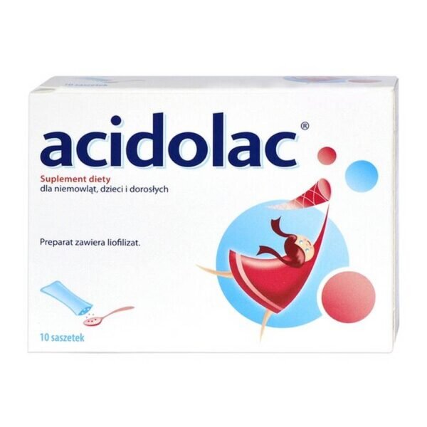 Acidolac - a dietary supplement containing Lactobacillus rhamnosus GG ATCC 53103. Intended for infants, children and adults. If in doubt, consult a doctor. Do not use in case of hypersensitivity to any of the ingredients of the preparation.