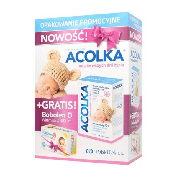 Acolka - a dietary supplement containing cultures of Pediococcus pentosaceus CECT 8330 and Bifidobacterium longum CECT 7894 bacteria. The product is intended for infants 0+ who are breastfed or with modified milk.